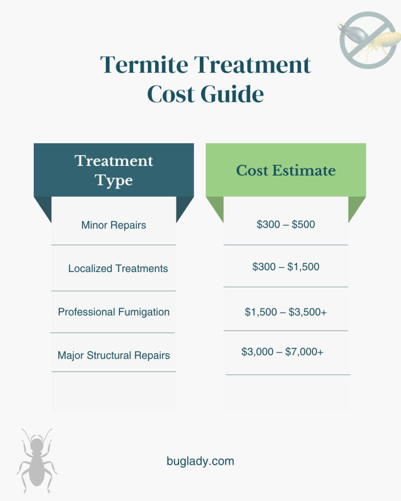 Termite treatment cost chart with prices from $300 to $7,000