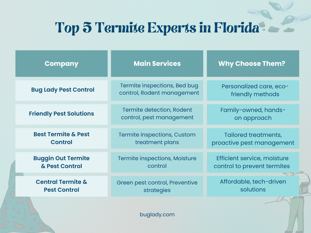 Top 5 Termite Experts in Florida Comparison Chart