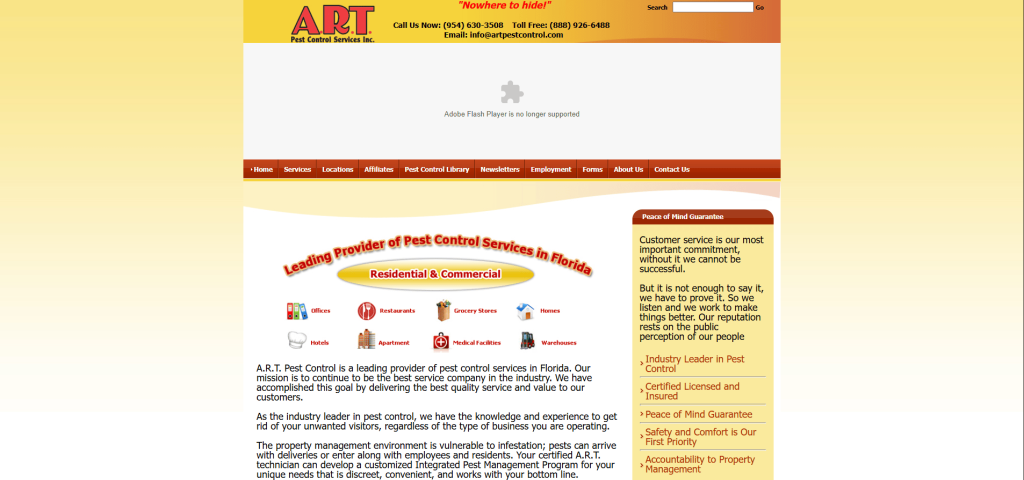 view of ART pest control service hero section