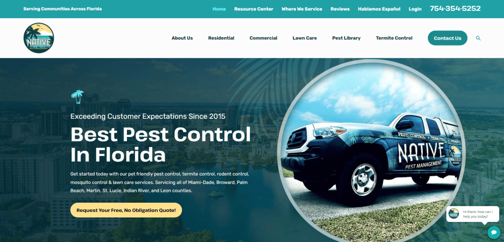 view of native pest management hero section