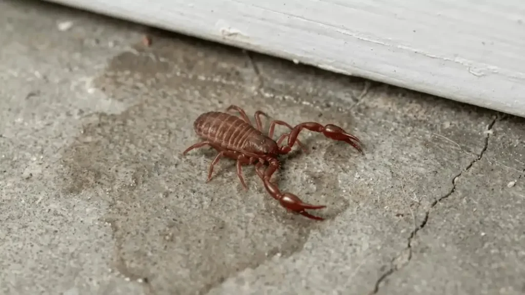 Pseudoscorpion crawling on concrete floor
