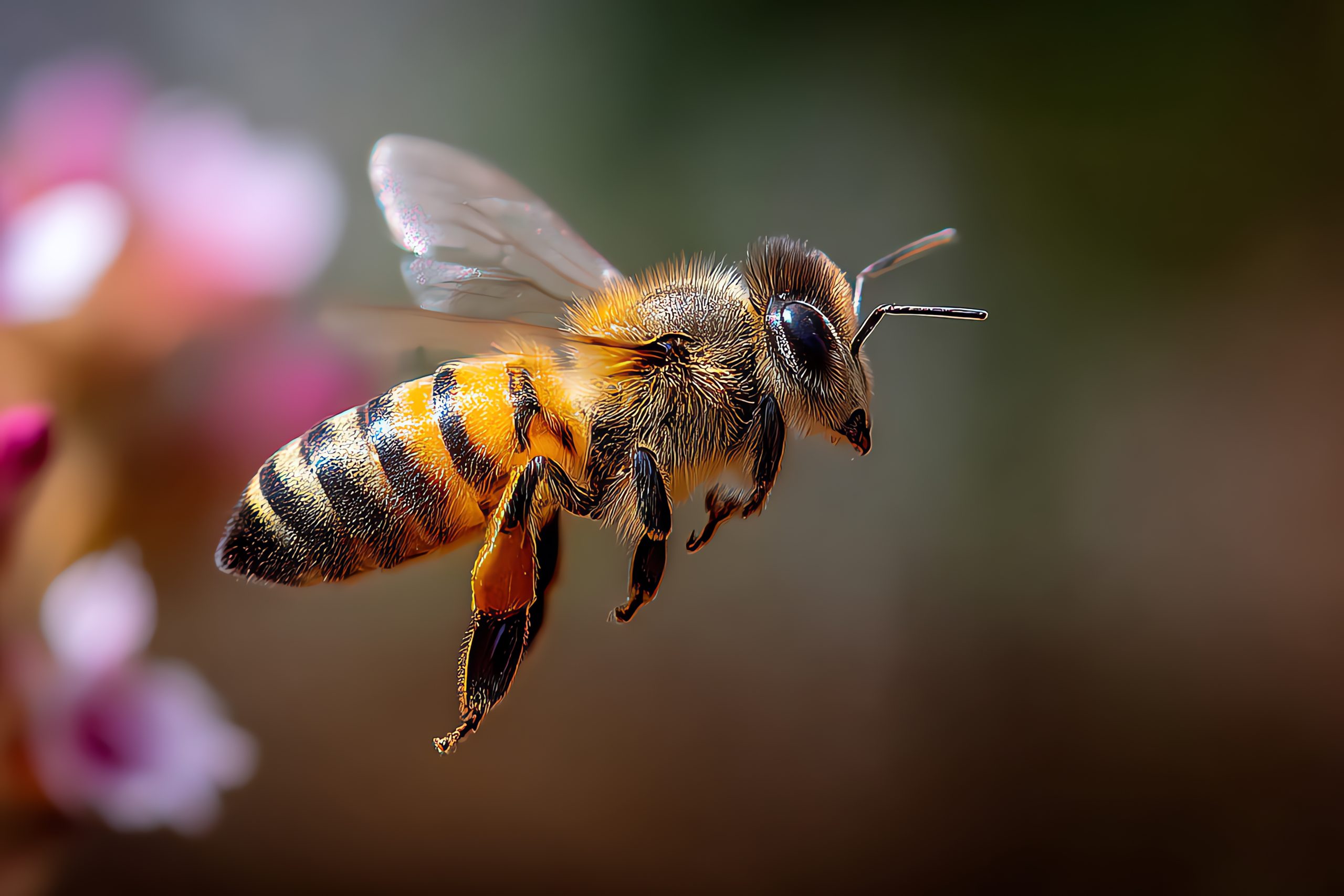 bee flying away from flower