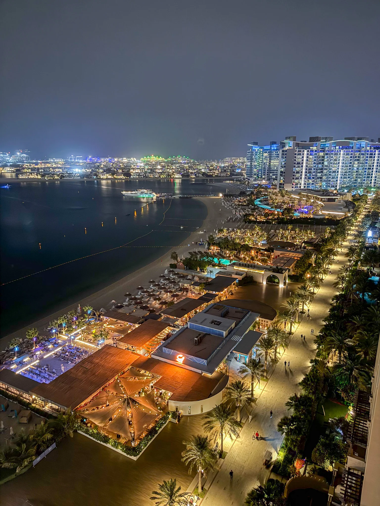 Pest control West Palm Beach aerial night view of city coastline with glowing lights and waterfront skyline