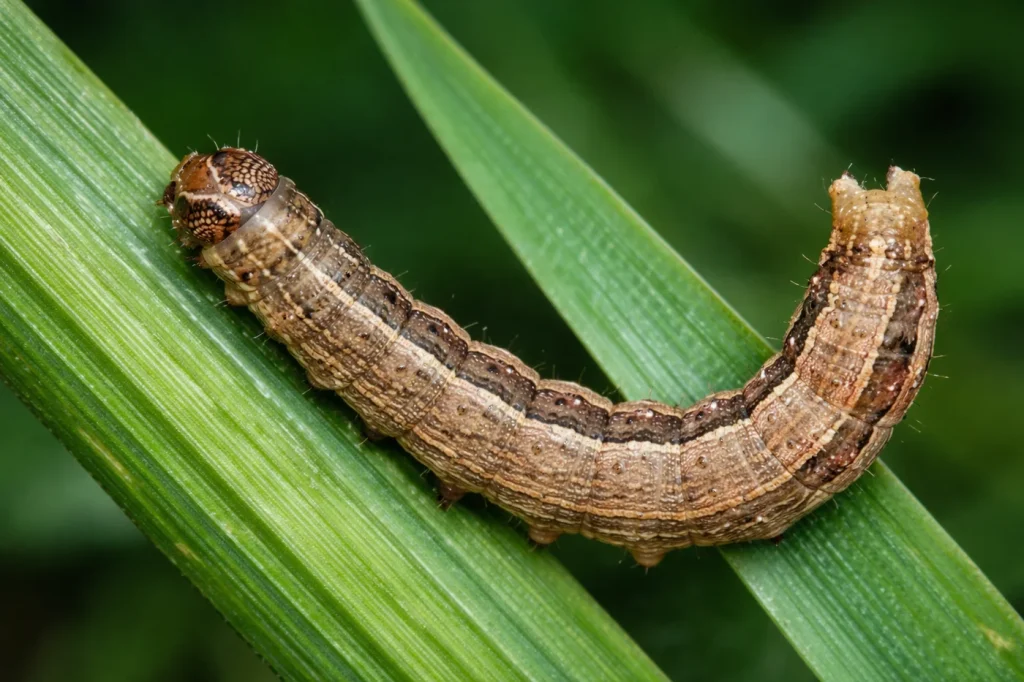 armyworm caterpillar on a plant