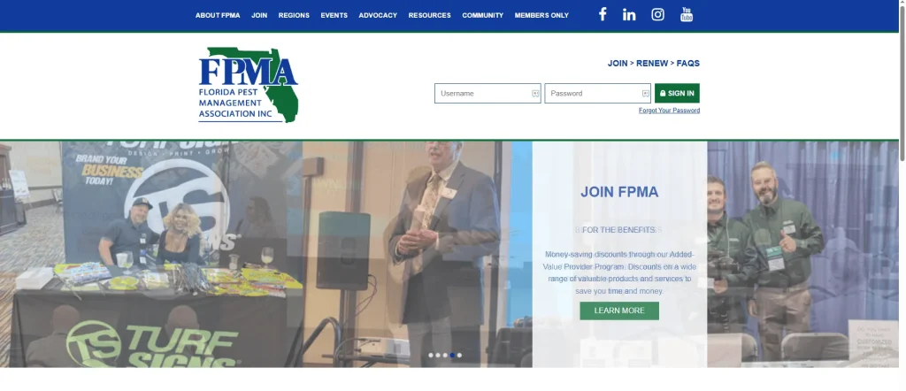FPMA homepage showing membership resources and event highlights.
