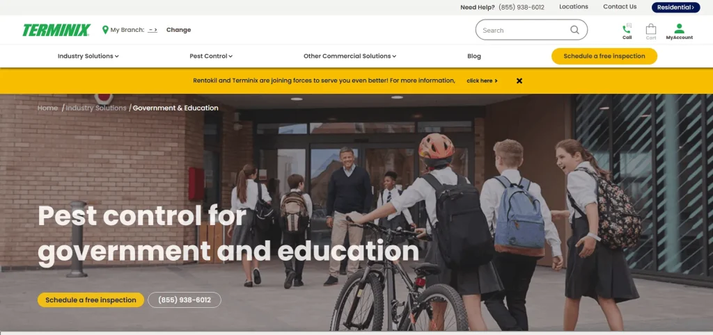 Terminix education pest control service page banner.