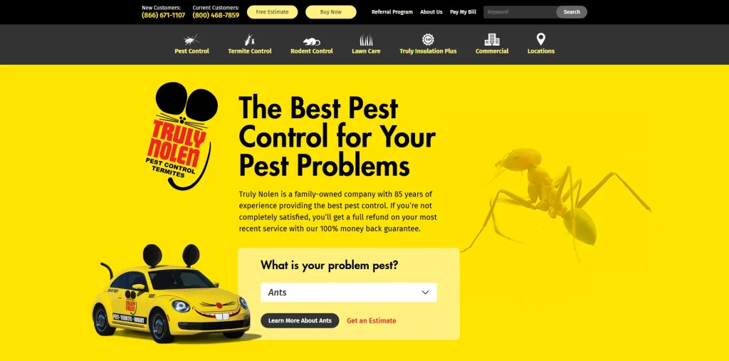 Trulynolen pest control homepage preview