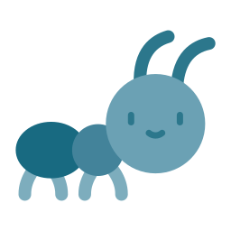 blue ant with a smiling face.