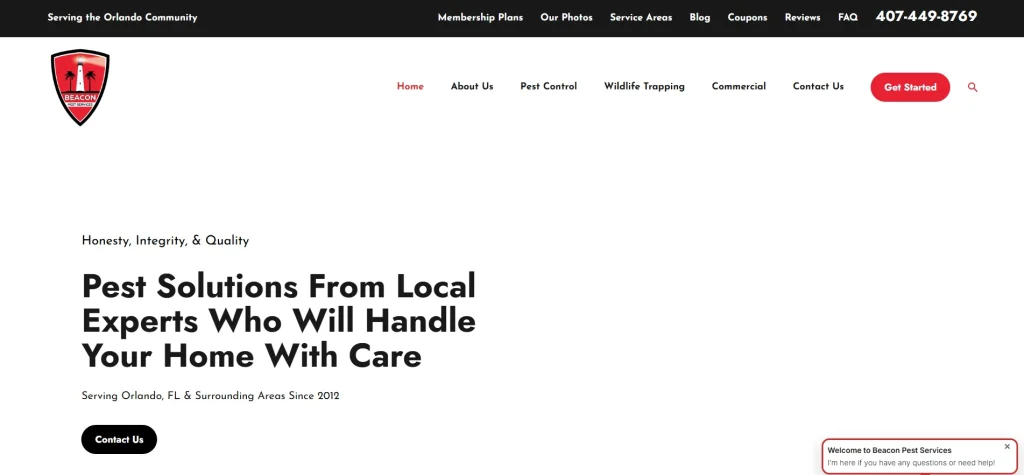 beacon pest control homepage preview