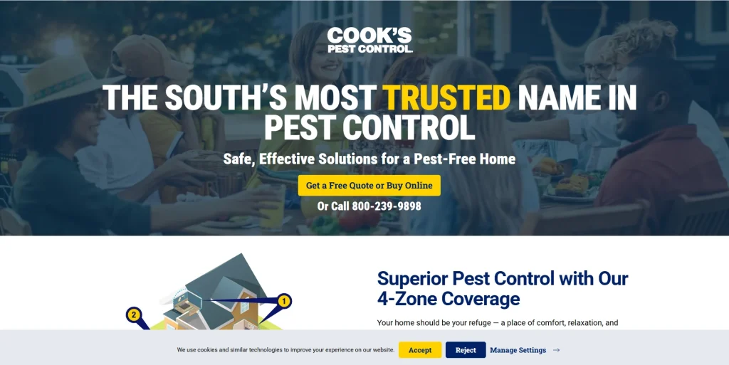 cooks pest control homepage view