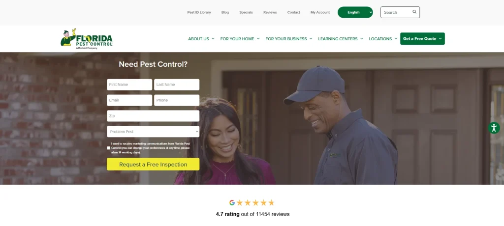florida pest control homepage preview