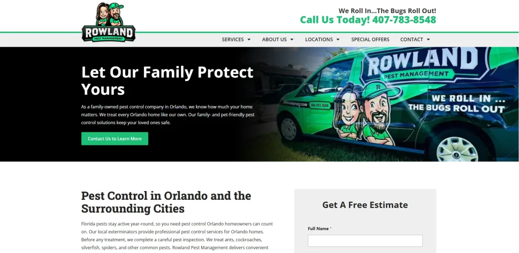 rowland pest control homepage preview