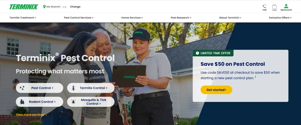 terminix pest control homepage preview