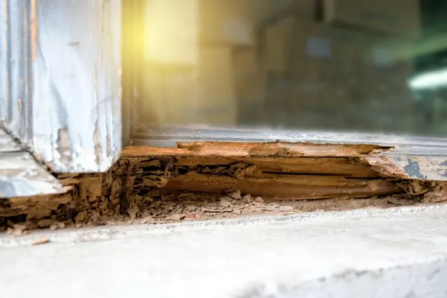 termite damaged wooden window